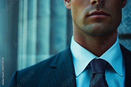 Man in suit in front of building