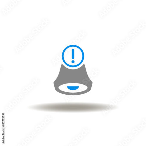 Vector illustration of bell and exclamation mark. Icon of important. Symbol of warning notice.