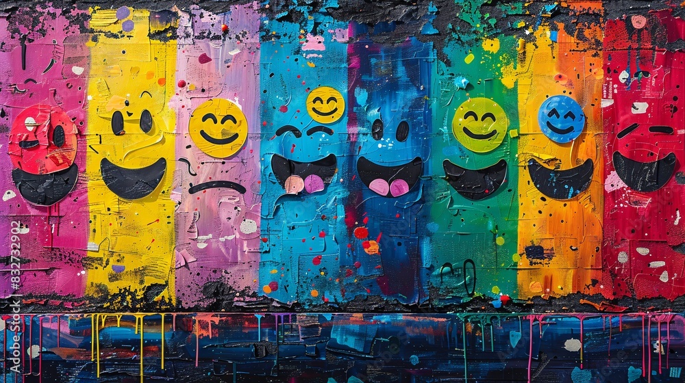 Naklejka premium Expressive emoji collage, featuring a wide range of emotions in a playful and artistic layout