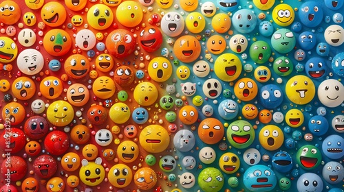 Vibrant collage of emojis, each representing different emotions, in a creative and fun arrangement