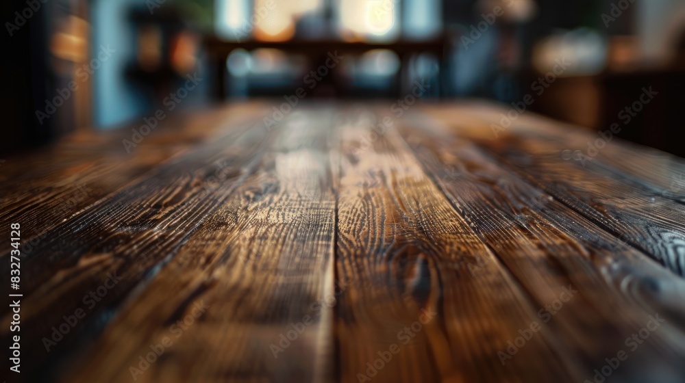 Wooden Table Close up Shot with Blurred Background