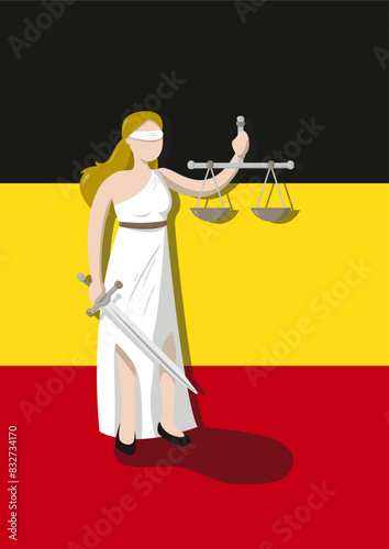 Justice in Germany, allegory of the german justice, lady of justice, blind woman holding a scale and sword