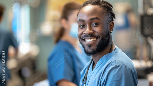 Portraits of medical workers in the workplace.