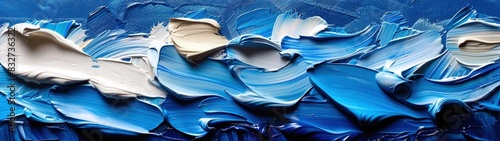 Dynamic abstract background of blue oil paint strokes, can be utilized for printed materials such as brochures, flyers, and business cards. photo