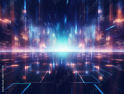 Abstract Network Flow in Technology: Digital Concept with Blue Neon Lights, Ideal for Science and Futuristic Designs