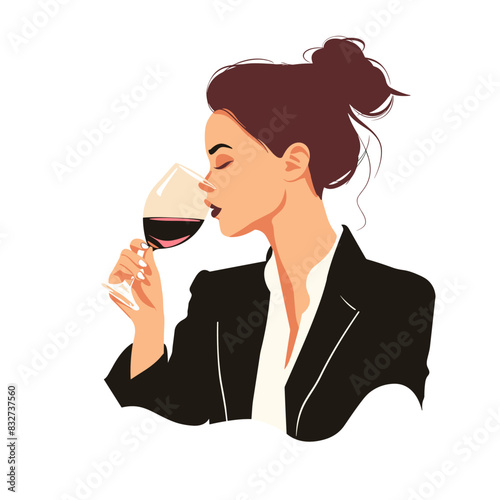vector man drinks wine from a glass on a white background .Generative AI