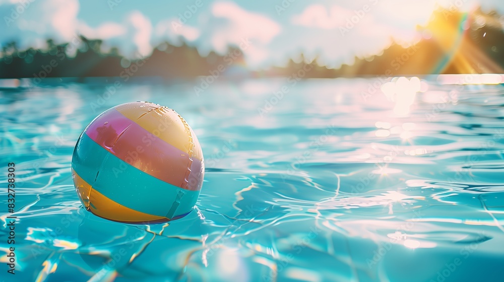luxurious summer holiday scene with colorful beach ball floating in pool copy space digital illustration
