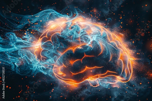 Brain emit blue orange smoke