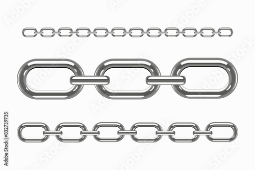 Set of metallic chains of different thickness. Vector design.