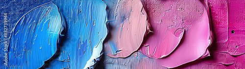 Dynamic abstract background with a mixed of pink and blue oil paint strokes, can be utilized for printed materials such as brochures, flyers, and business cards. photo