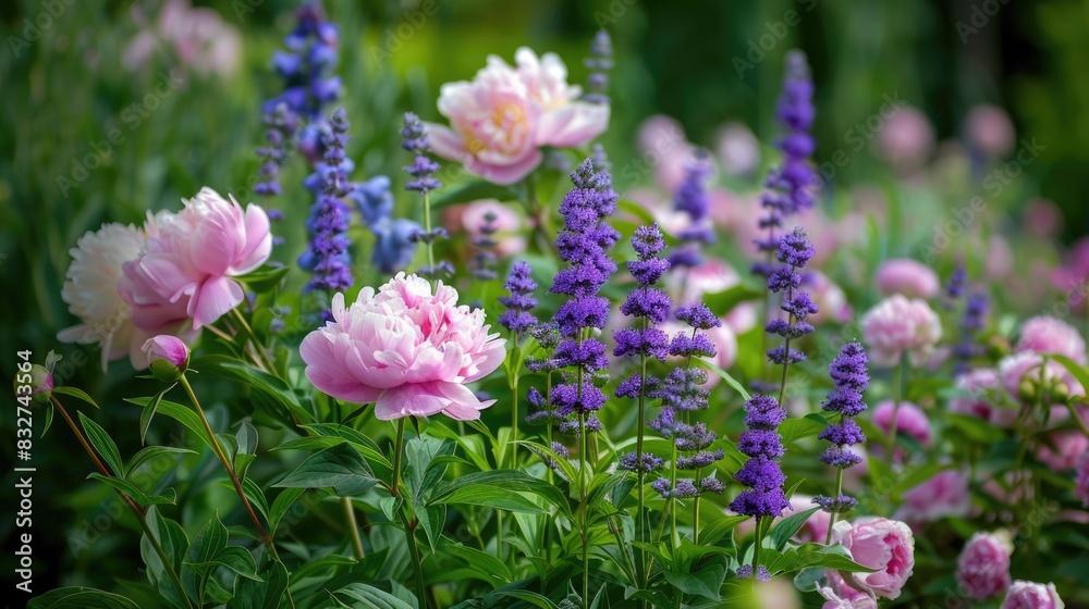 Peony Garden: Stunning Summer Blooms of Catmint and Peony in English Landscape Peony Garden: Stunning Summer Blooms of Catmint and Peony in English Landscape