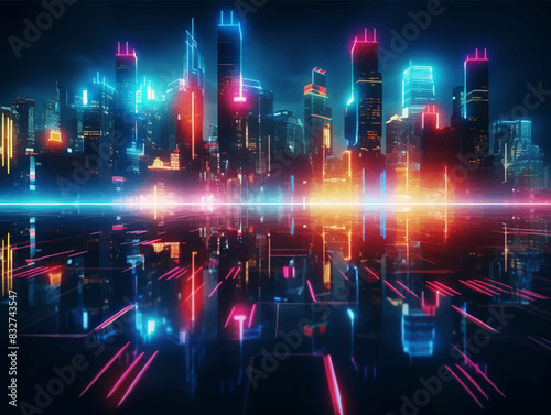 Abstract Network Flow in Technology: Digital Concept with Blue Neon Lights, Ideal for Science and Futuristic Designs