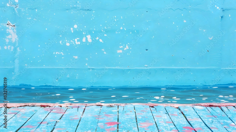 Obraz premium Pastel Bright background, simple surface with floor and a wall, central composition, white wooden flooring