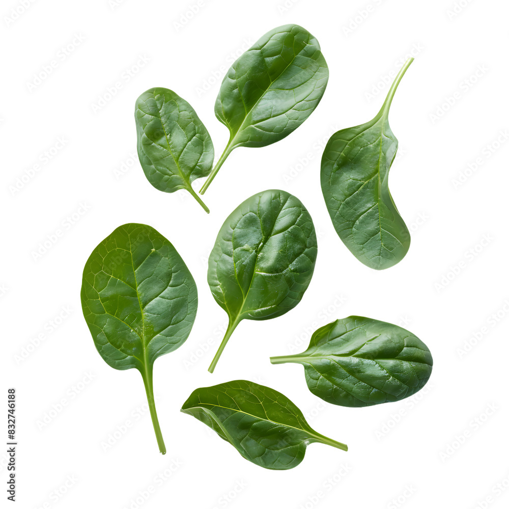 Fototapeta premium Fresh spinach leaves isolated on transparent background Generative Ai.