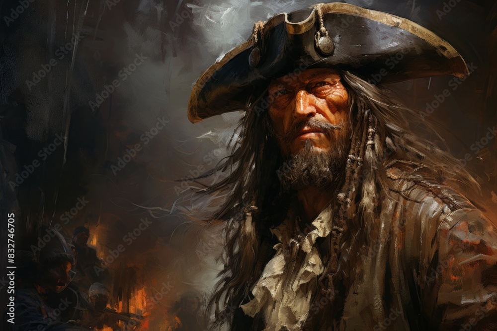 A legendary and feared pirate captain, commanding a crew of cutthroats and plundering the high seas. - Generative AI A legendary and feared pirate captain, commanding a crew of cutthroats and plundering the high seas. - Generative AI
