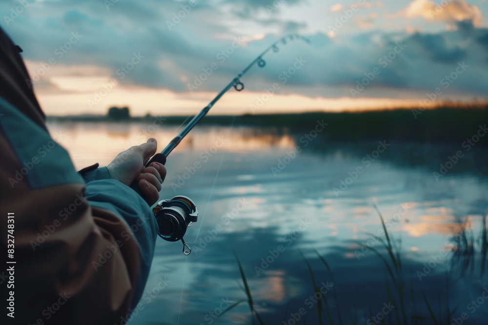 custom made wallpaper toronto digitalMan Fishing at Dawn with Rod in Hand: Vacation Hobby Concept