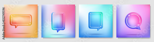 Vector illustration. 3d minimalist banner set. Quote frames blank template. Isolated textbox. Citation empty speech bubbles. Color background. Simple shapes. Design for social media, web template