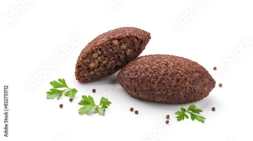 Kibbeh and kibbeh slice on a white background photo