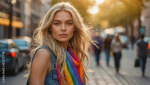 Wallpaper Mural Beautiful girl with a rainbow flag on the street Torontodigital.ca