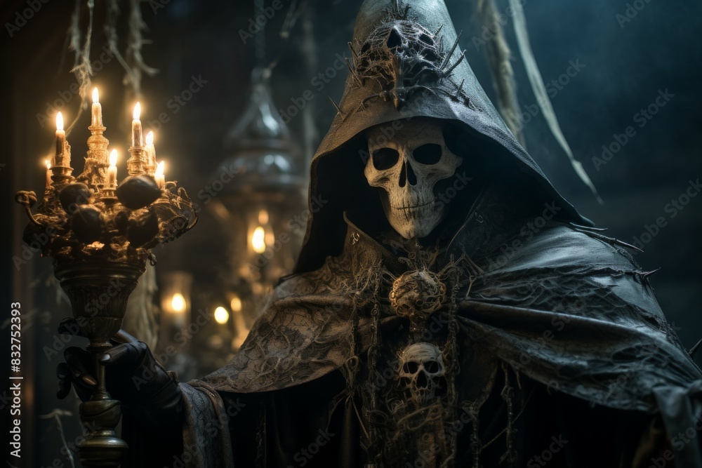 A mysterious and powerful necromancer, raising armies of undead to serve their bidding. - Generative AI A mysterious and powerful necromancer, raising armies of undead to serve their bidding. - Generative AI