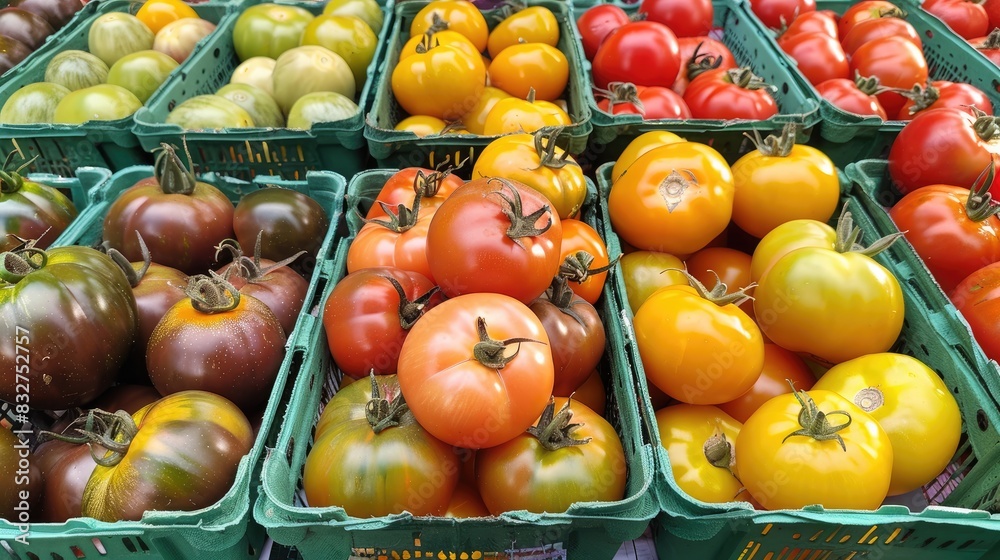 Assortment of heirloom tomatoes at the local market