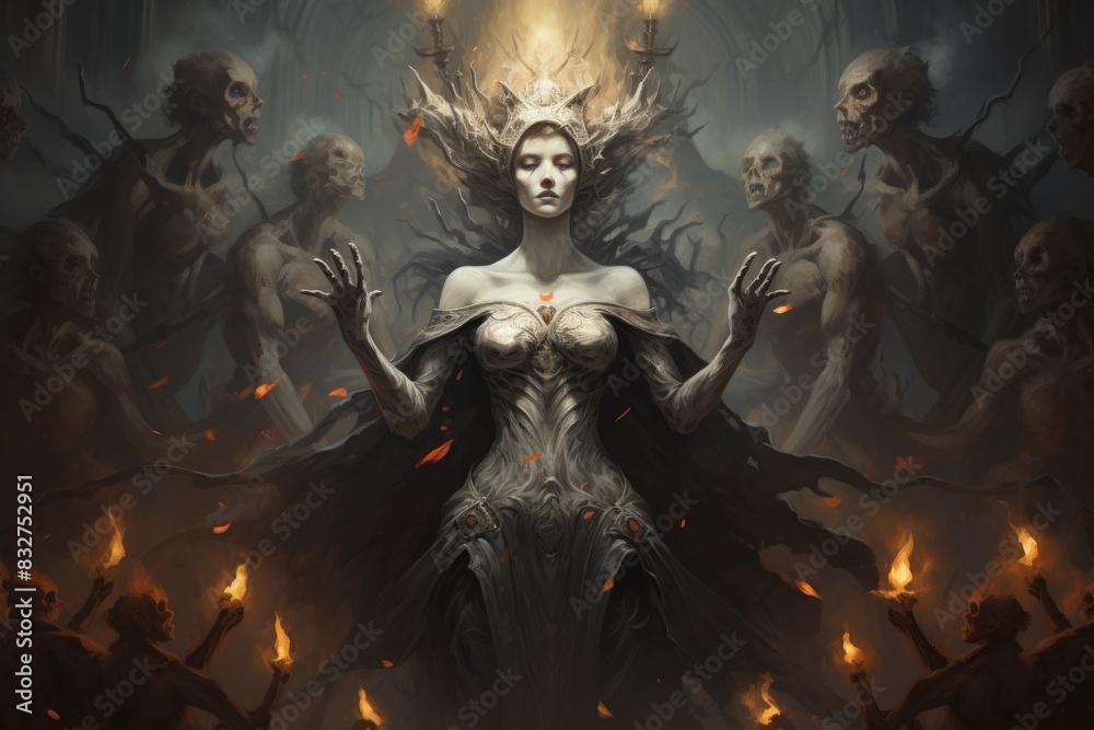 A mysterious and powerful necromancer, raising armies of undead to serve their bidding. - Generative AI A mysterious and powerful necromancer, raising armies of undead to serve their bidding. - Generative AI