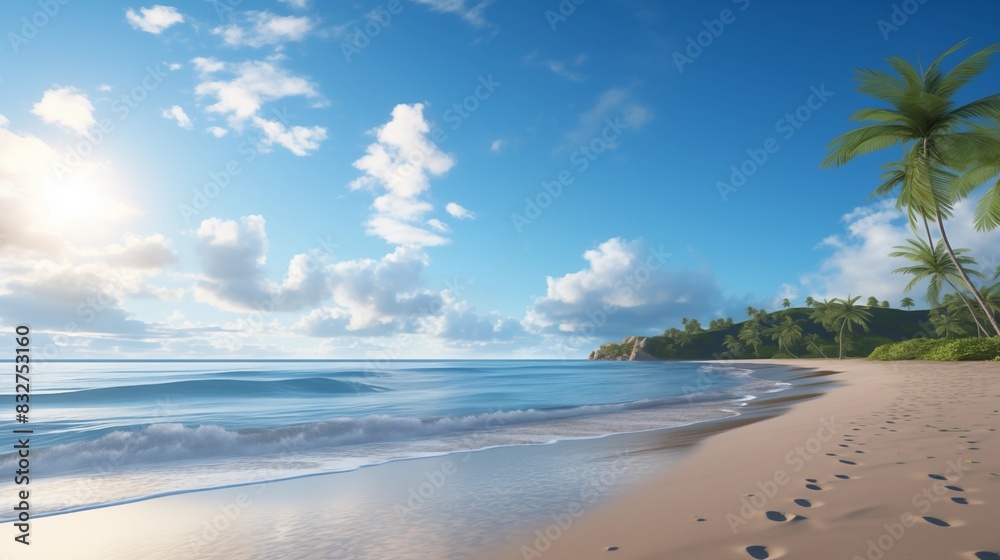 Scenic Tropical Beach with Footprints Leading into the Distance