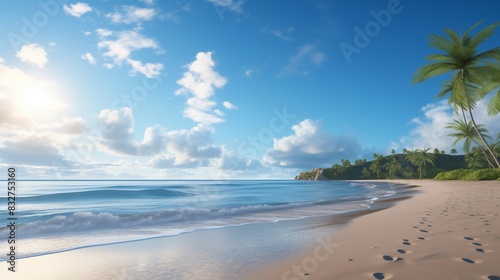 Scenic Tropical Beach with Footprints Leading into the Distance