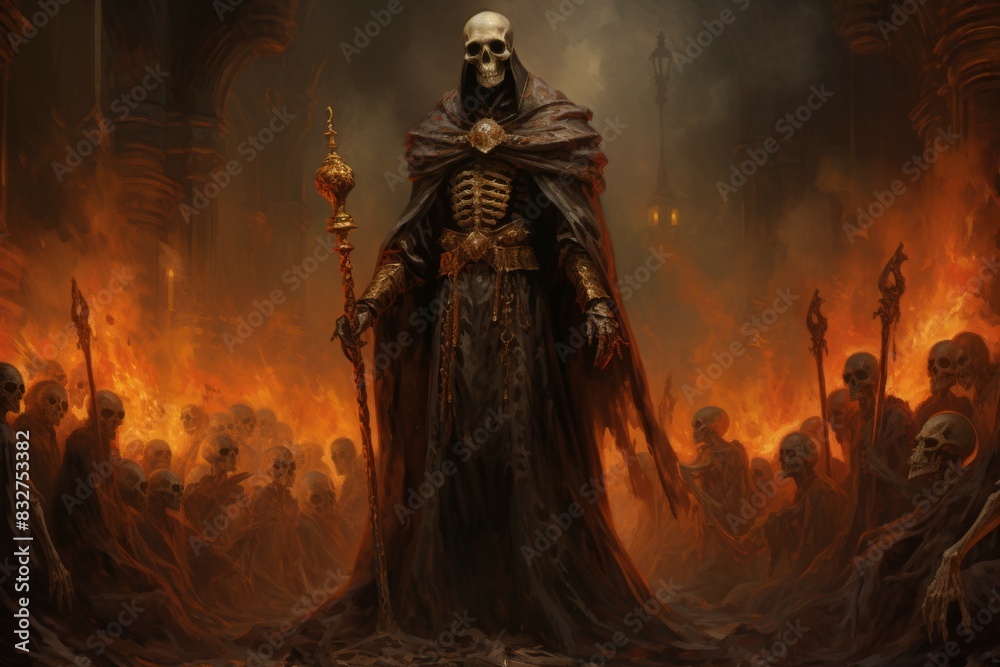 A mysterious and powerful necromancer, raising armies of undead to serve their bidding. - Generative AI A mysterious and powerful necromancer, raising armies of undead to serve their bidding. - Generative AI
