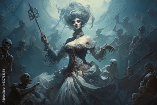 A mysterious and powerful necromancer, raising armies of undead to serve their bidding. - Generative AI photo