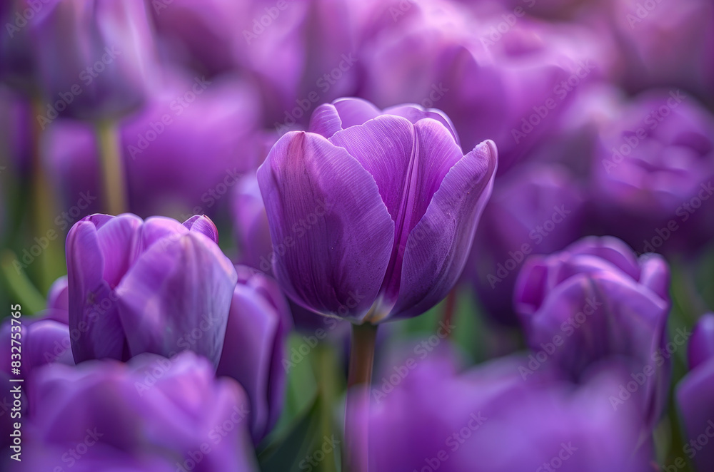 Fototapeta premium A bunch of purple flowers with one of them being the center of attention
