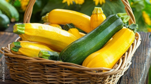 A basket of freshly harvested zucchini and yellow squash perfect for grilling or sautÃ©ing.