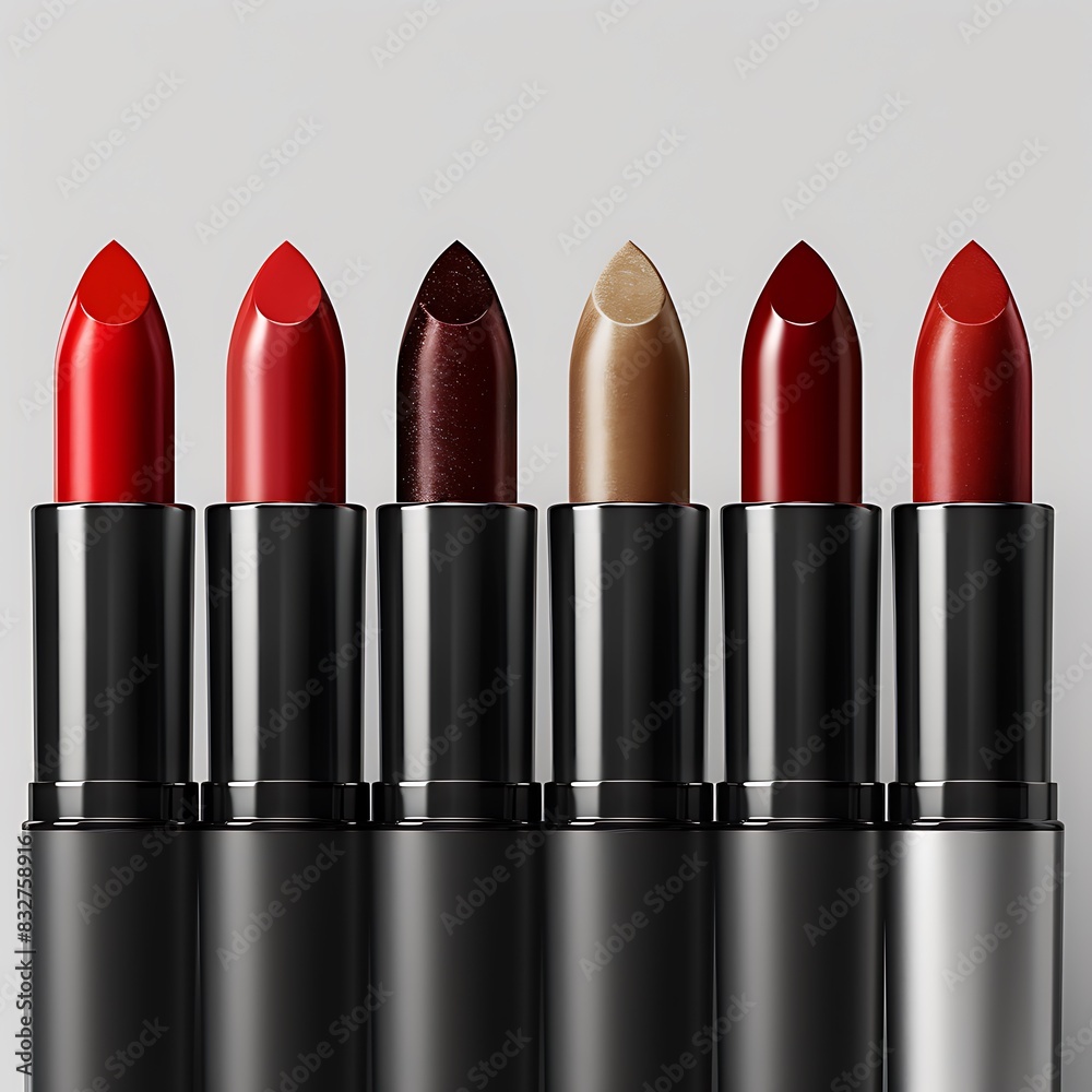 mockup presenting a collection of lipsticks in various shades with a clean white background