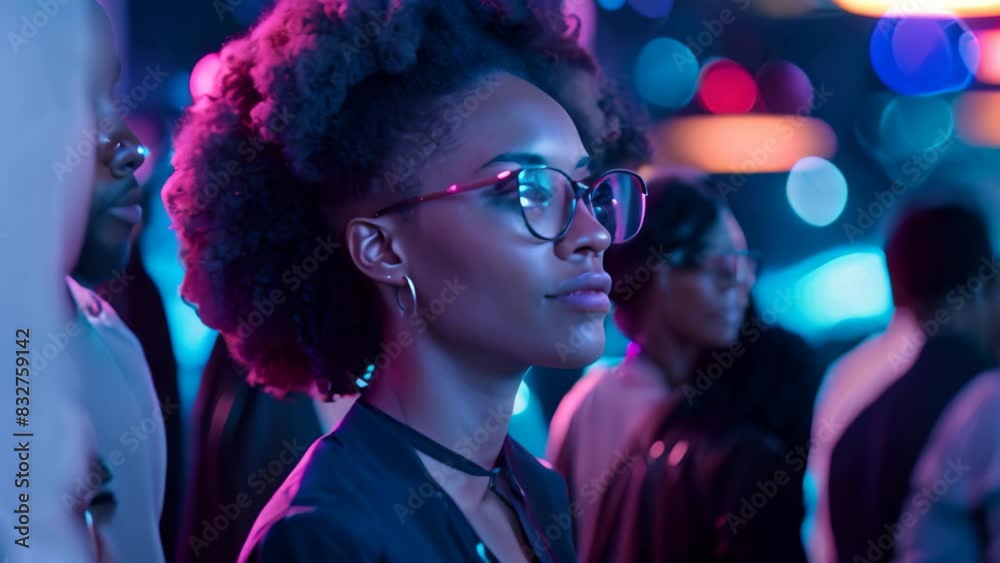 A professional woman wearing glasses gazes ahead with a thoughtful expression, A poised business woman networking at a corporate event A professional woman wearing glasses gazes ahead with a thoughtful expression, A poised business woman networking at a corporate event