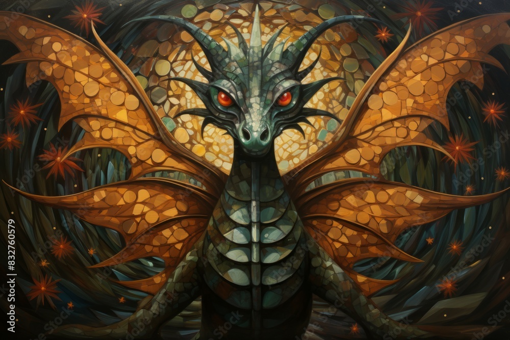 Obraz premium A wise and ancient dragon, with scales that shimmer in the sunlight and the power of ancient magic. - Generative AI