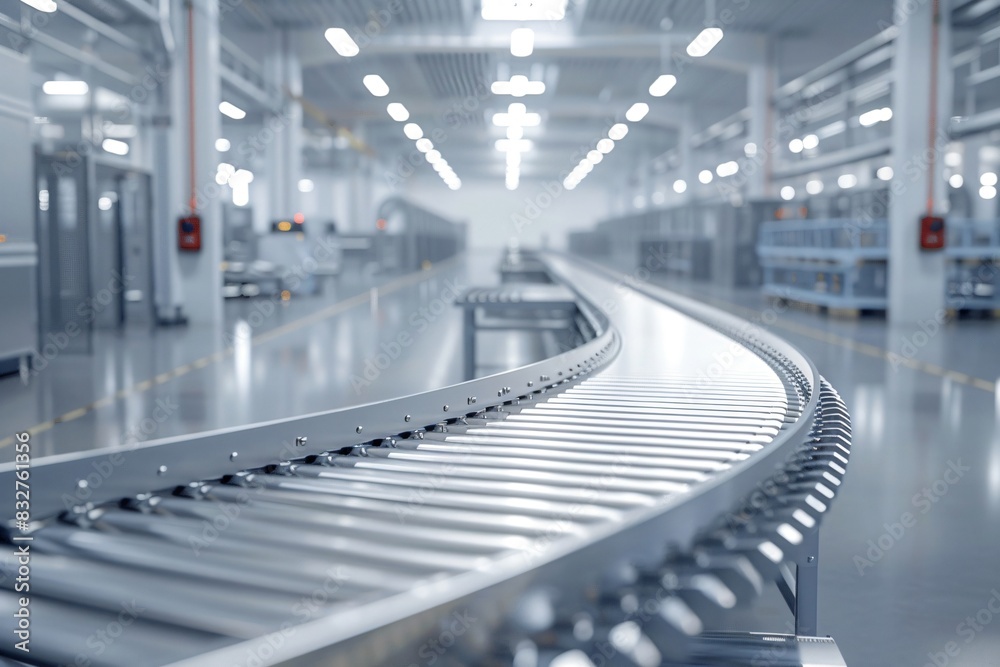 Fototapeta premium Busy factory conveyor with bright lights