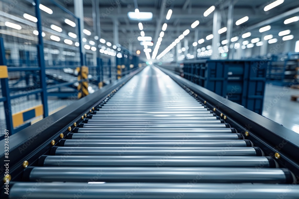 Fototapeta premium Conveyor belt in factory with shelves