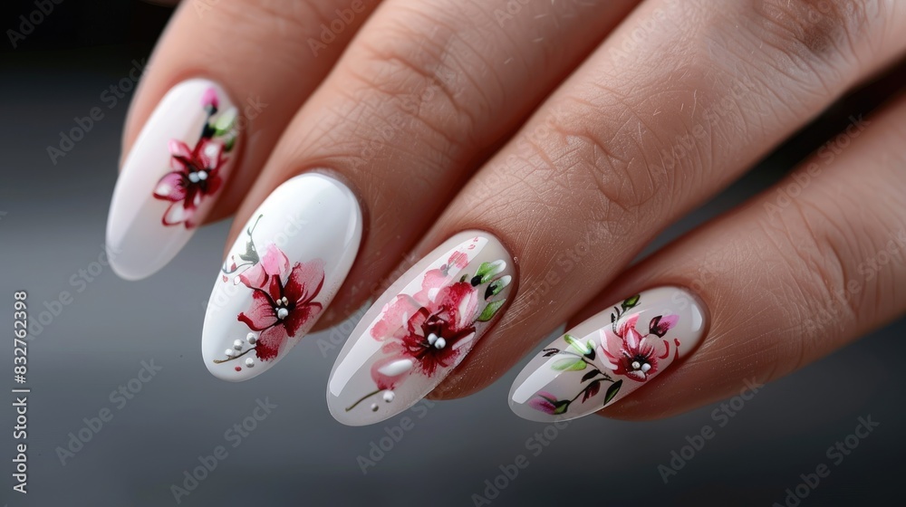 Spring inspired nail design for women Manicure with floral pattern Nail salon services featuring a timeless bridal nail look for the season Spring inspired nail design for women Manicure with floral pattern Nail salon services featuring a timeless bridal nail look for the season