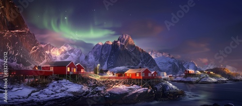 Aurora borealis over Hamnoy in Norway. photo