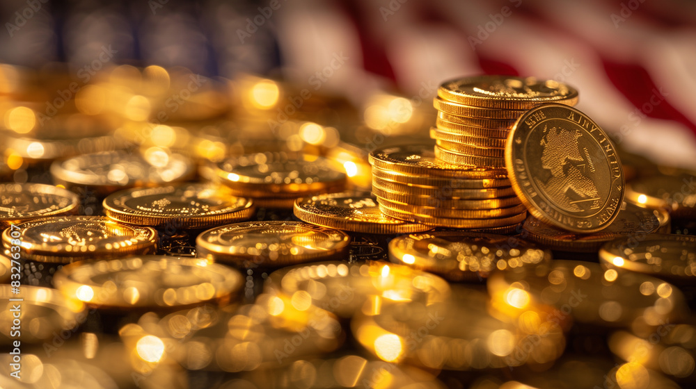 A stack of gold bars sitting on a pile of coins A stack of gold bars sitting on a pile of coins