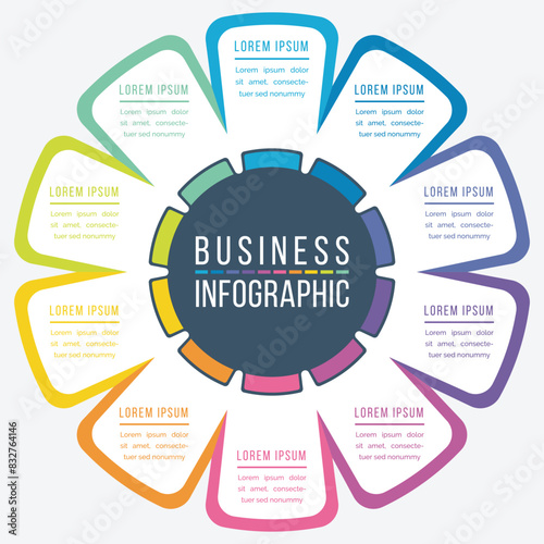 Business Infographic design 10 Steps, objects, elements or options business information template