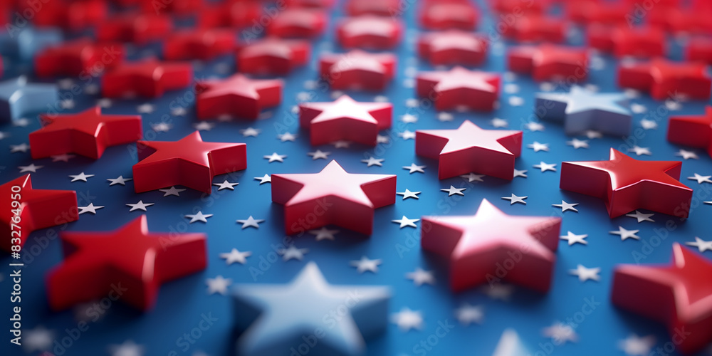Obraz premium A collage of red and white five-pointed stars scattered across A blue background