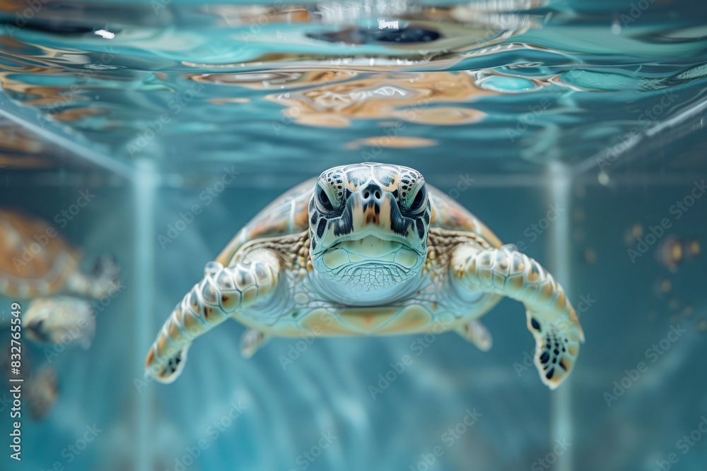 Fototapeta premium Turtle swimming with head above water
