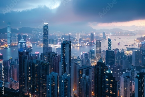 A wide-angle view capturing a city at night from a hilltop, showcasing the urban landscape illuminated by city lights