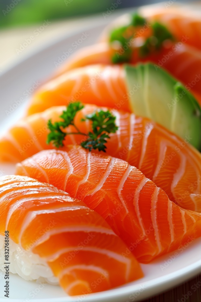 Exquisite assorted sushi platter with fresh salmon, tuna, and creamy avocado rolls Exquisite assorted sushi platter with fresh salmon, tuna, and creamy avocado rolls