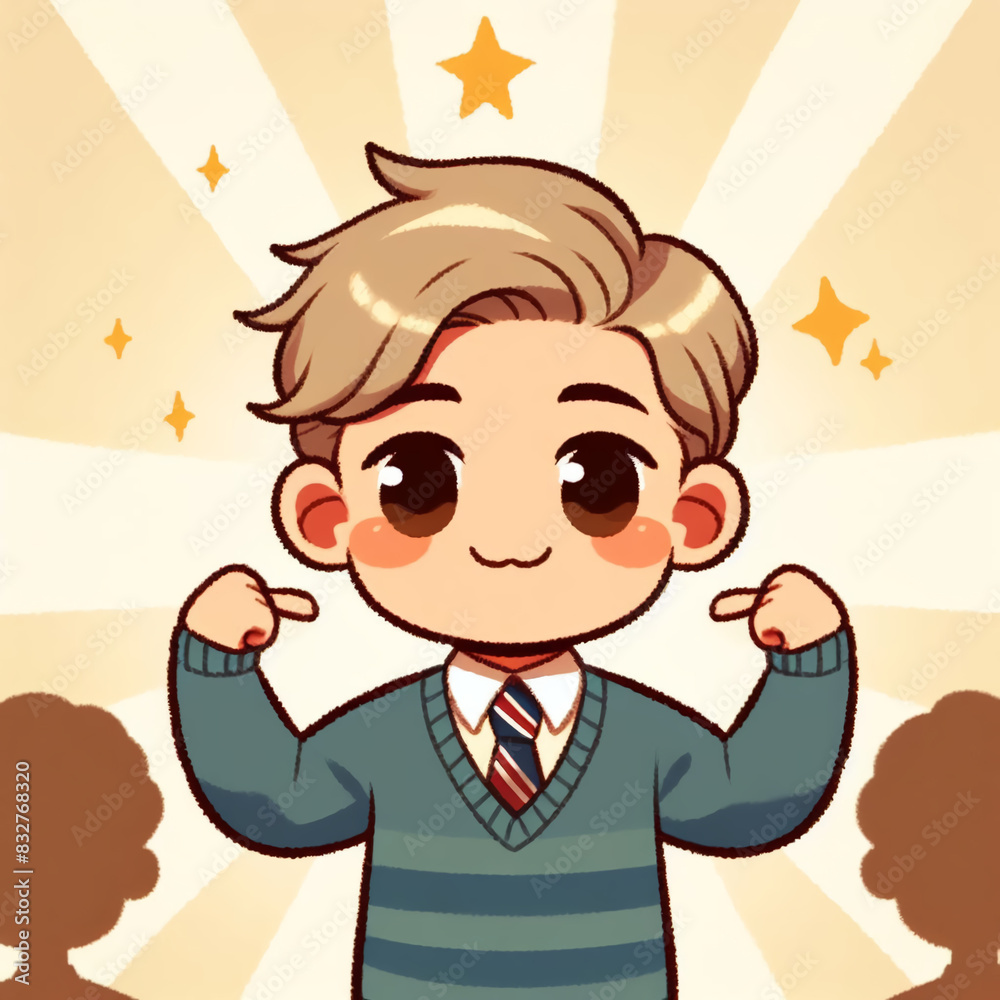 Illustration of a proud and happy cute boy.