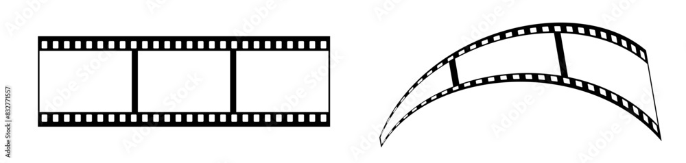 35mm 3d film strip vector design with 3 frames on white background. Black film reel symbol illustration to use for photography, television, cinema, photo frame.