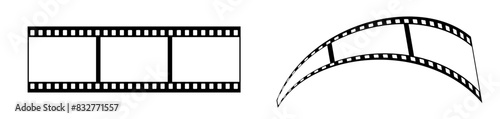 35mm 3d film strip vector design with 3 frames on white background. Black film reel symbol illustration to use for photography, television, cinema, photo frame.