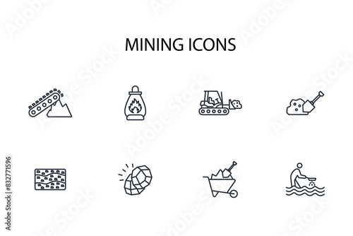 Mining icon set.vector.Editable stroke.linear style sign for use web design,logo.Symbol illustration.