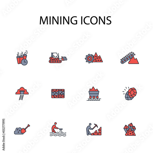 Mining icon set.vector.Editable stroke.linear style sign for use web design,logo.Symbol illustration.